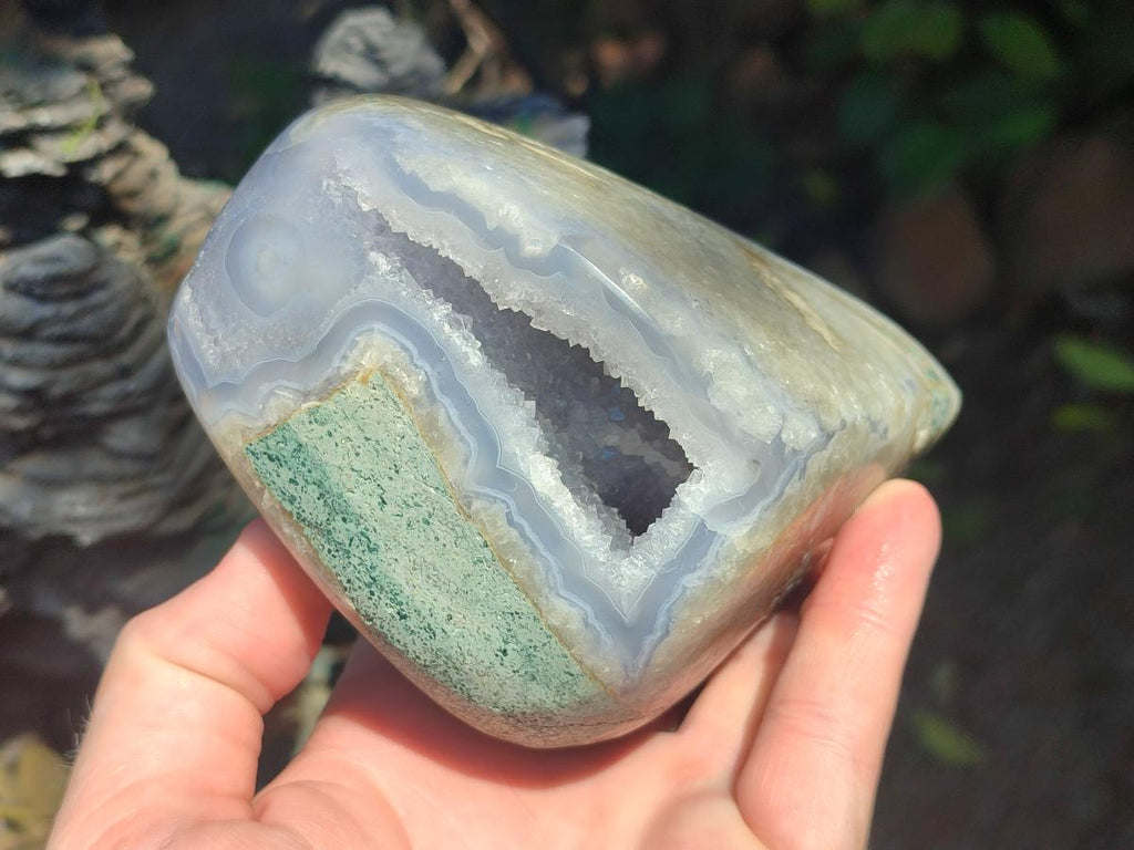 Polished and Natural Blue Lace Agate Standing Display Pieces x 2 From Nsanje, Malawi