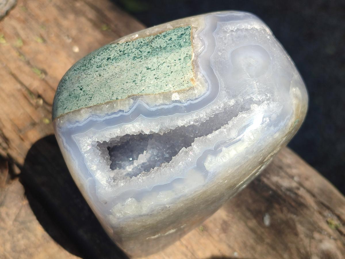Polished and Natural Blue Lace Agate Standing Display Pieces x 2 From Nsanje, Malawi
