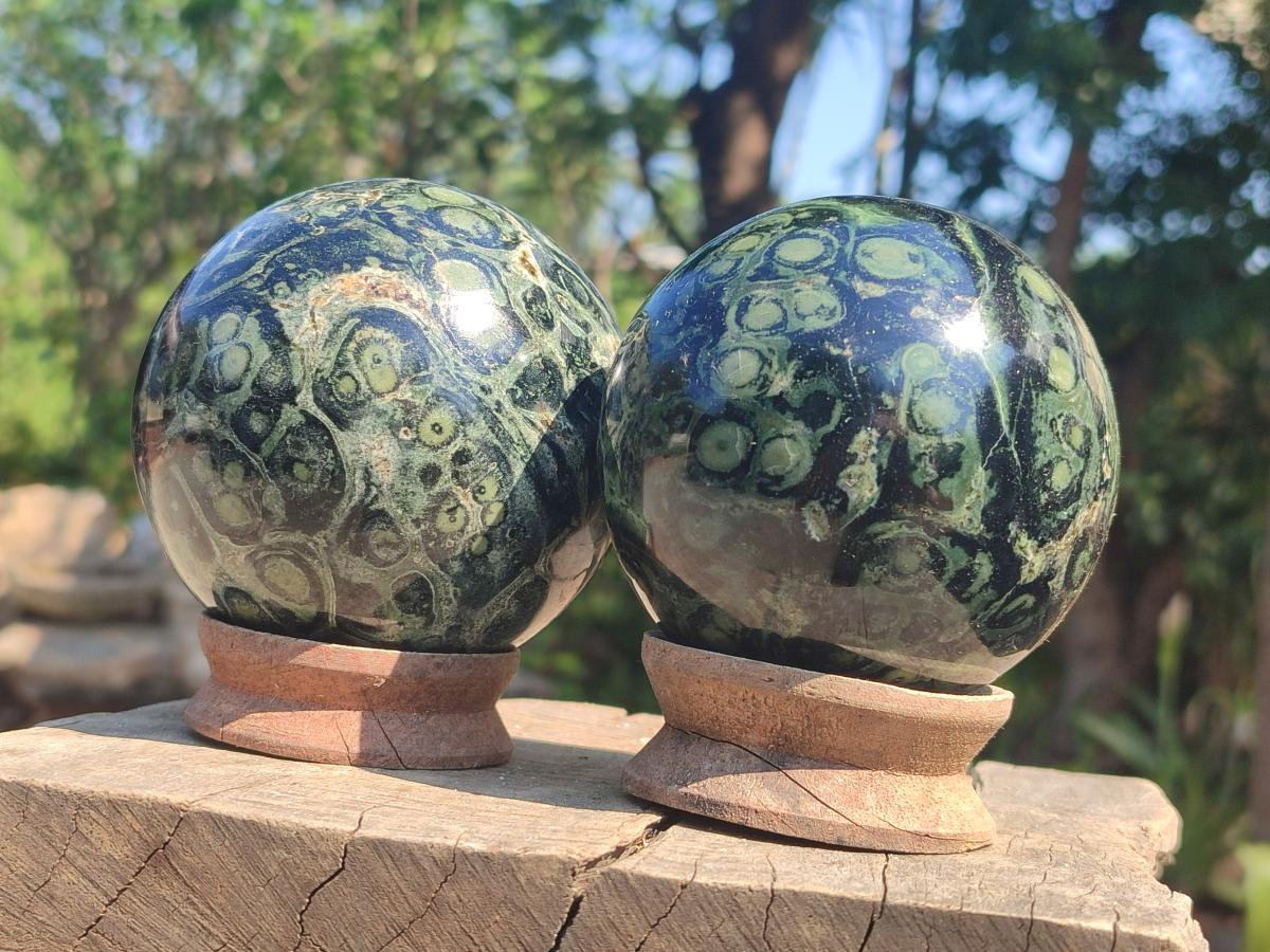 Polished Stromatolite "Kambamba Jasper" Spheres x 2 From Katsepy, Madagascar