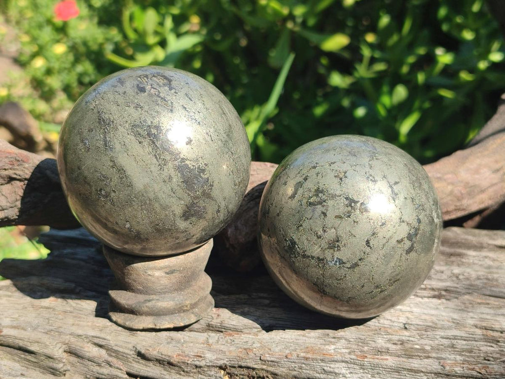 Polished Basalt Pharaoh Stone Spheres x 2 From Iron Duke Mine, Zimbabwe