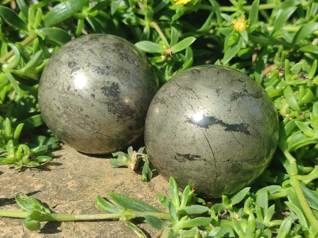 Polished Basalt Pharaoh Stone Spheres x 2 From Iron Duke Mine, Zimbabwe