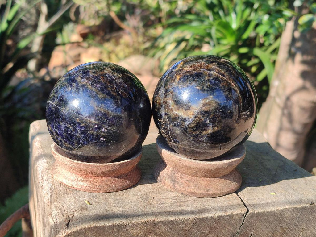 Polished Blue Iolite "Water Sapphire" Spheres x 3 From Madagascar