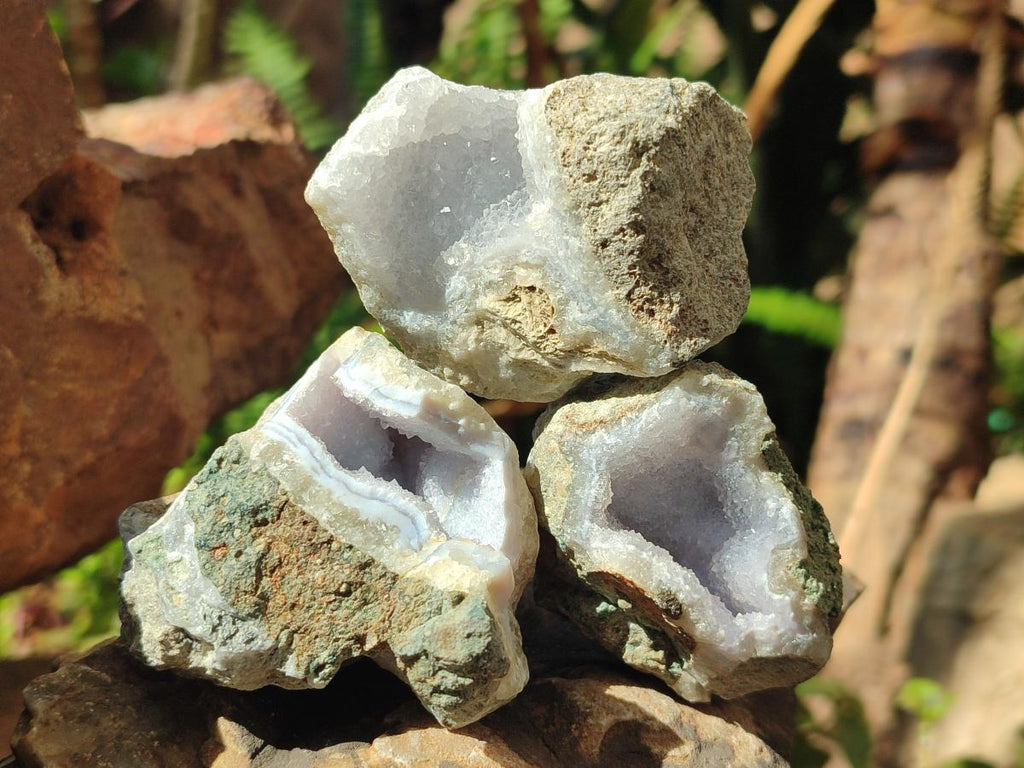 Natural Blue Lace Agate Geode Specimens x 24 From Nsanje, Malawi