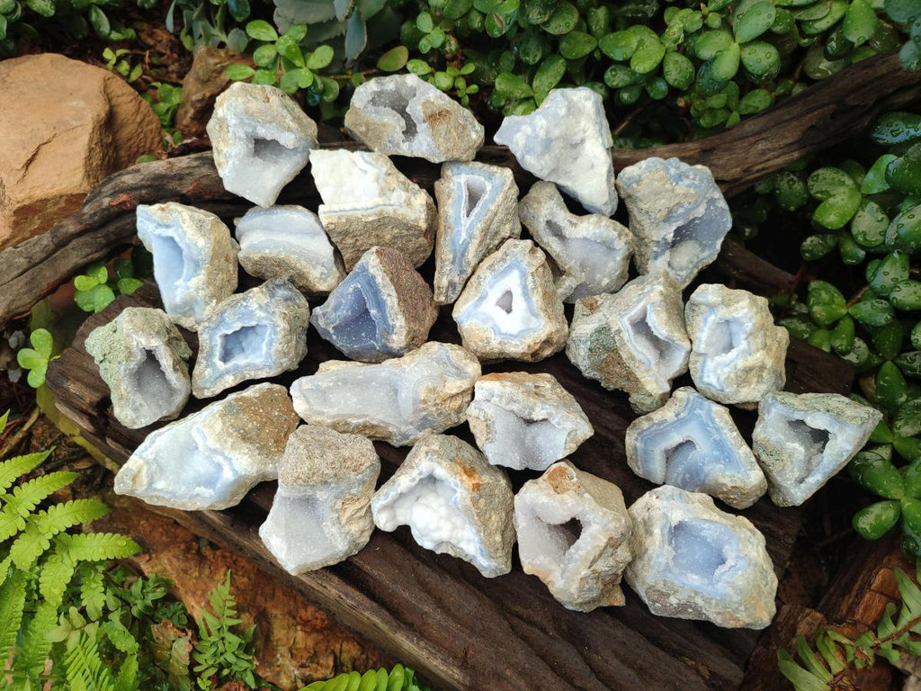 Natural Blue Lace Agate Geode Specimens x 24 From Nsanje, Malawi