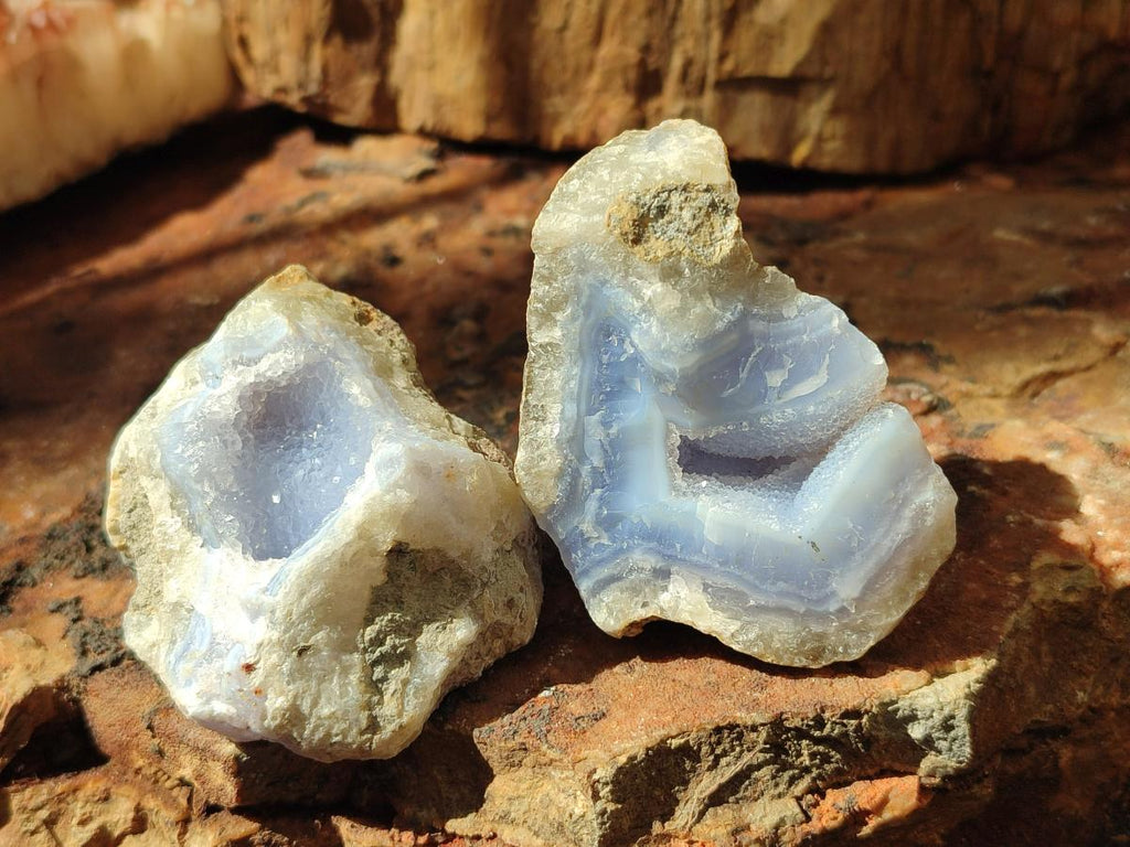 Natural Blue Lace Agate Geode Specimens x 24 From Nsanje, Malawi