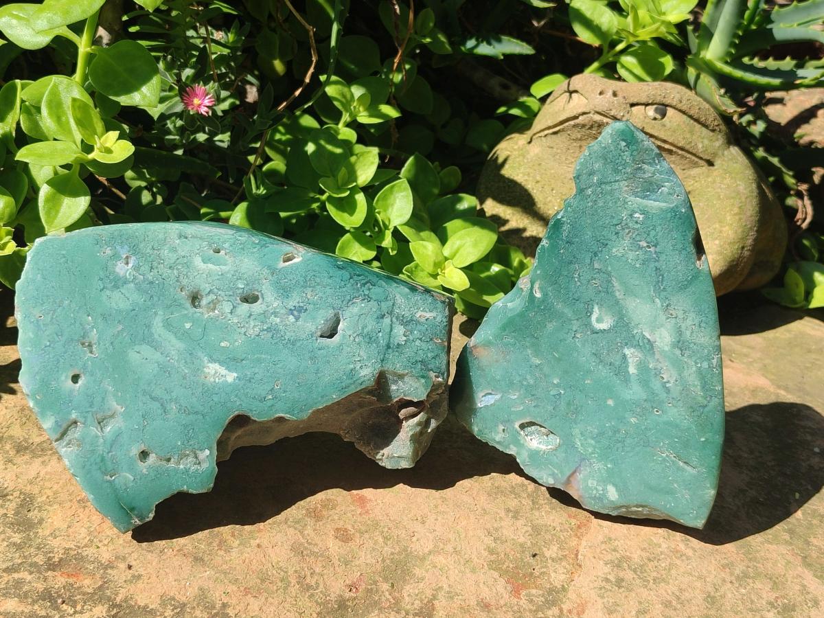 Polished One Side Great Dyke Mtorolite Chrysoprase Slices x 2 From Great Dyke Mountain Range, Zimbabwe