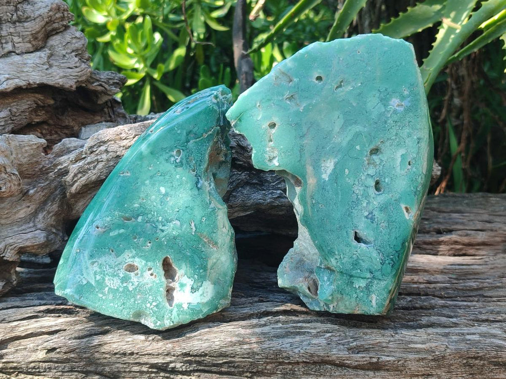 Polished One Side Great Dyke Mtorolite Chrysoprase Slices x 2 From Great Dyke Mountain Range, Zimbabwe