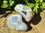 Polished One Side Blue Lace Agate Geodes x 6 From Nsanje, Malawi