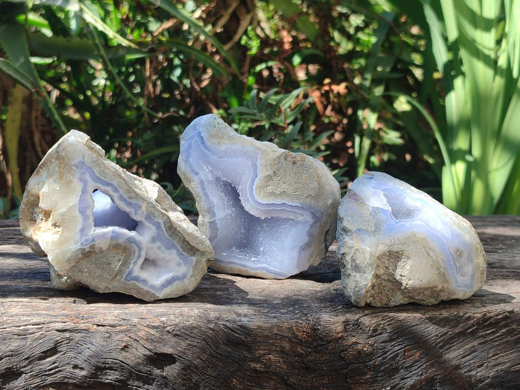 Polished One Side Blue Lace Agate Geodes x 6 From Nsanje, Malawi