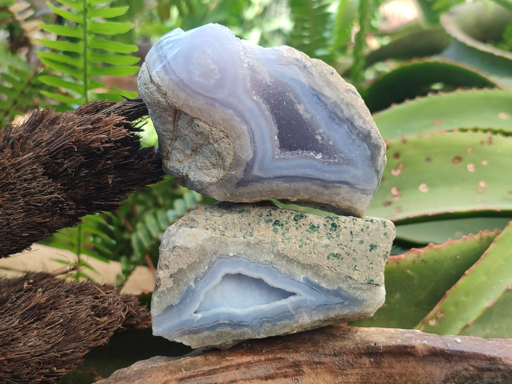 Polished One Side Blue Lace Agate Geodes x 6 From Nsanje, Malawi