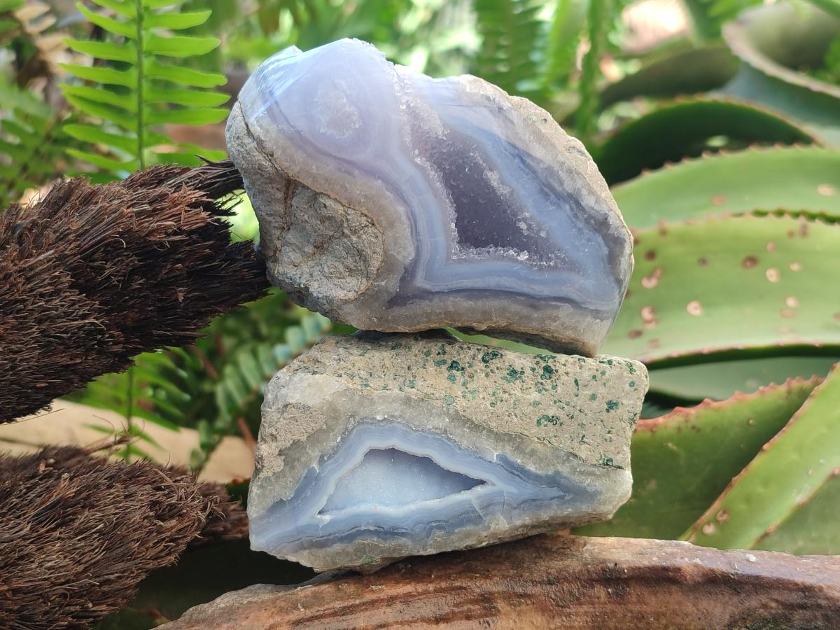 Polished One Side Blue Lace Agate Geodes x 6 From Nsanje, Malawi