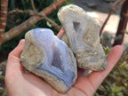Polished One Side Blue Lace Agate Geodes x 6 From Nsanje, Malawi