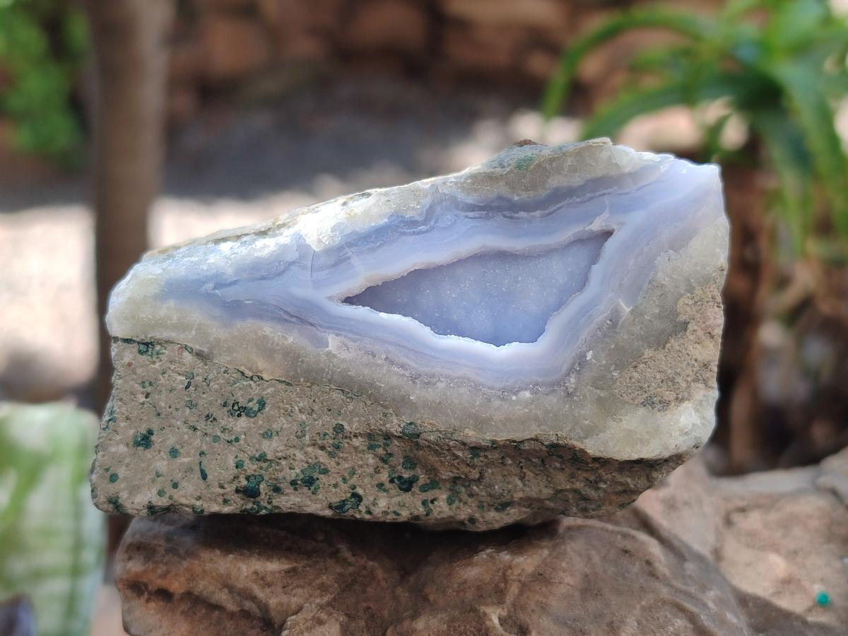 Polished One Side Blue Lace Agate Geodes x 6 From Nsanje, Malawi