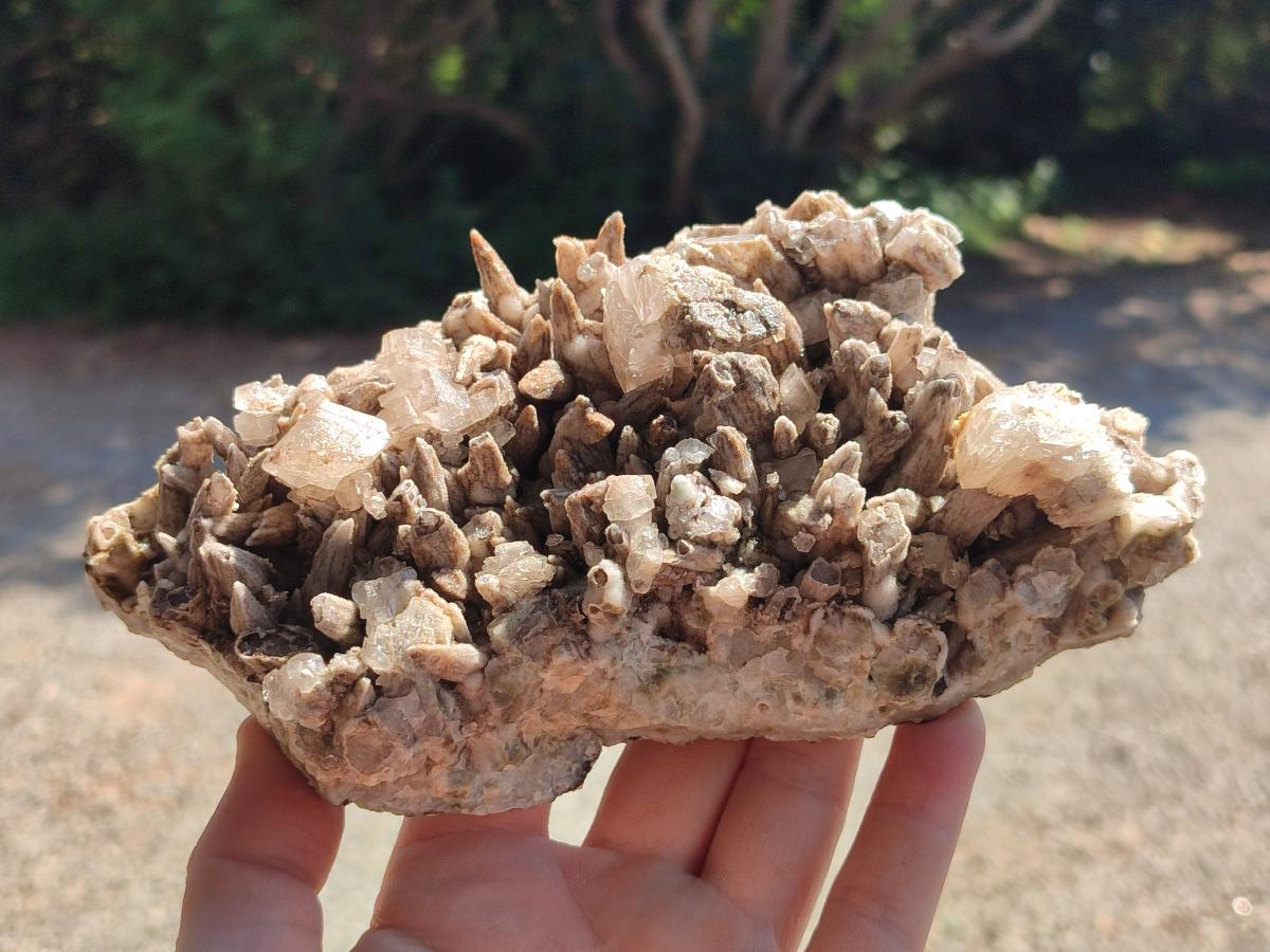 Natural Spearhead Calcite Cluster with Rhombohedral Crystals and Phosphorus Aragonite x 2 From Albert's Mountain, Lesotho