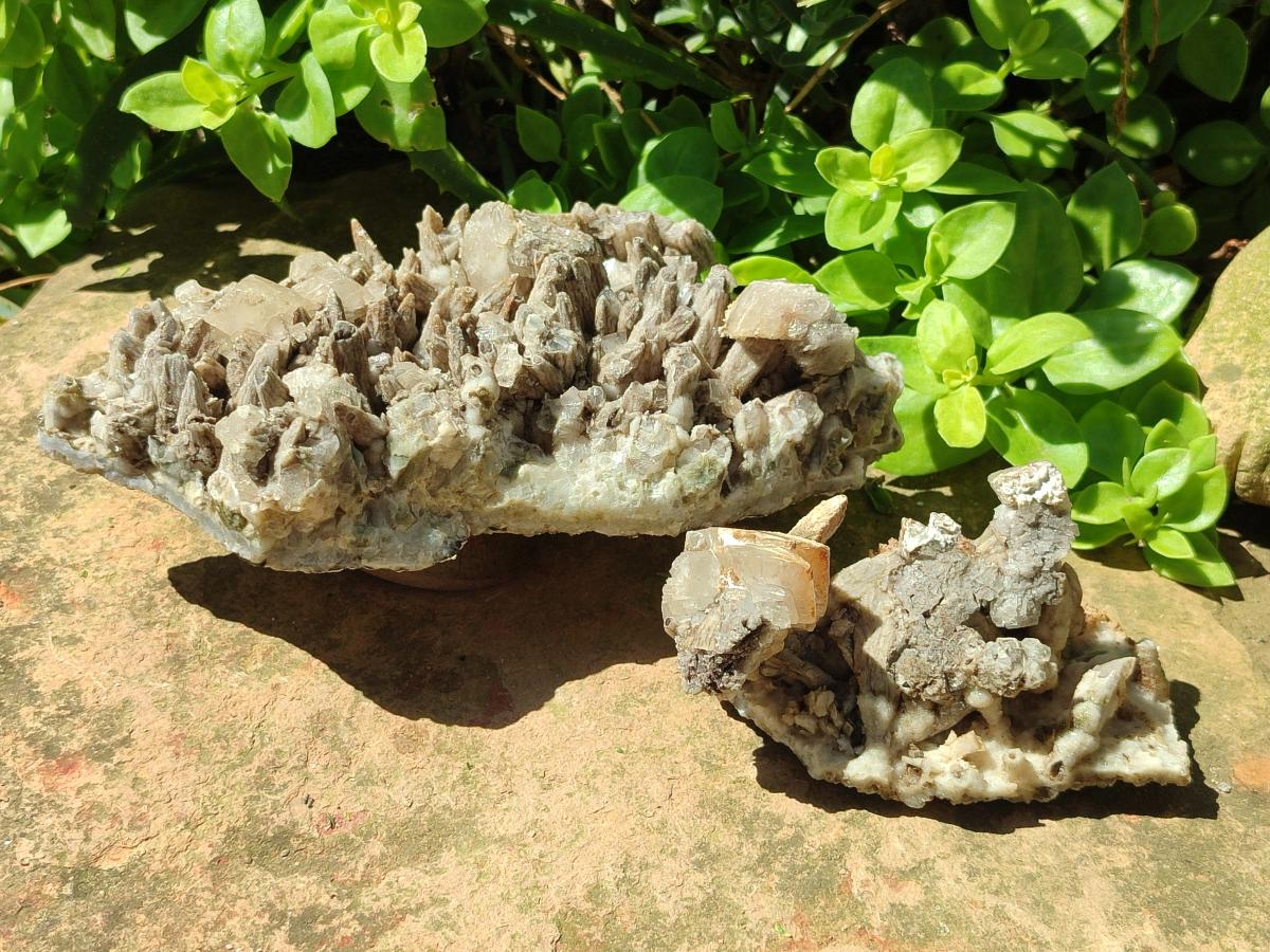 Natural Spearhead Calcite Cluster with Rhombohedral Crystals and Phosphorus Aragonite x 2 From Albert's Mountain, Lesotho