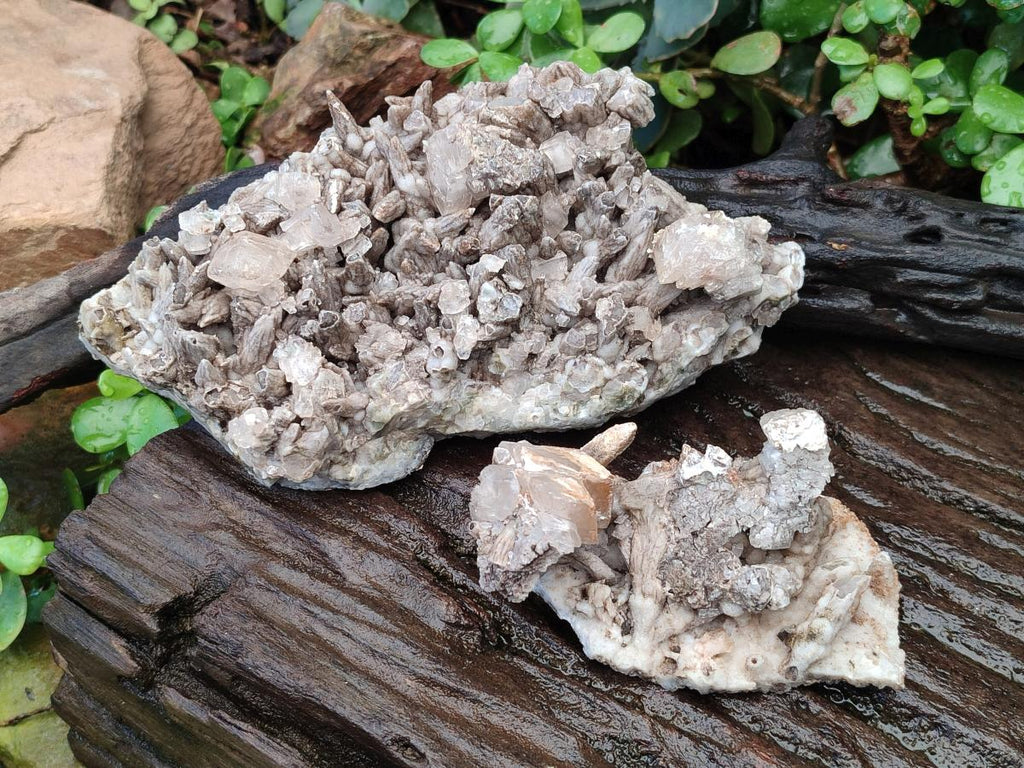 Natural Spearhead Calcite Cluster with Rhombohedral Crystals and Phosphorus Aragonite x 2 From Albert's Mountain, Lesotho