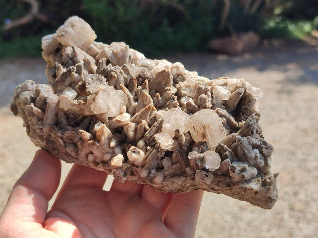 Natural Spearhead Calcite Cluster with Rhombohedral Crystals and Phosphorus Aragonite x 2 From Albert's Mountain, Lesotho