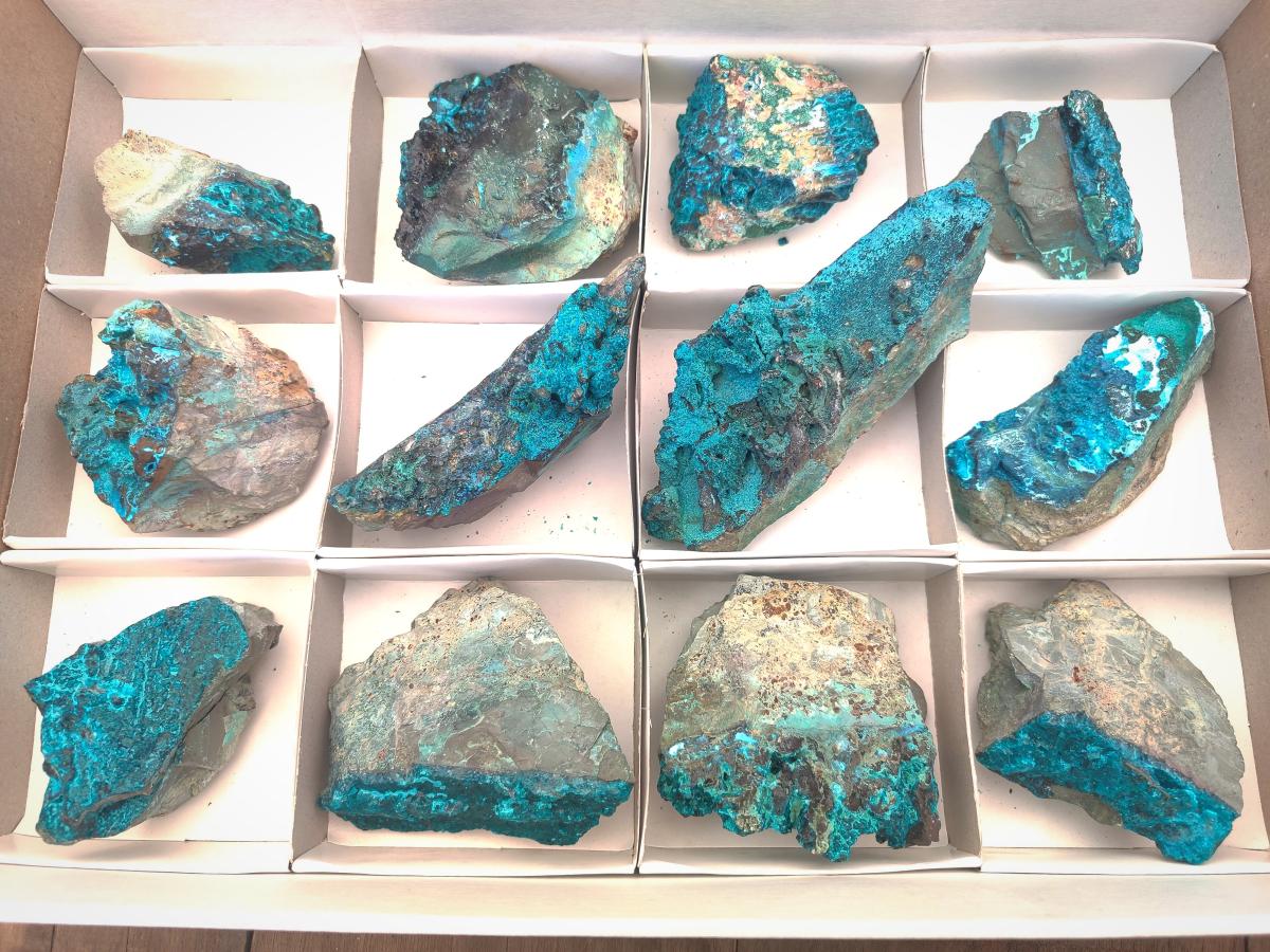 Natural Bright Blue Silica Chrysocolla Specimens x 12 From Kulukuluku, Congo - Toprock Gemstones and Minerals 