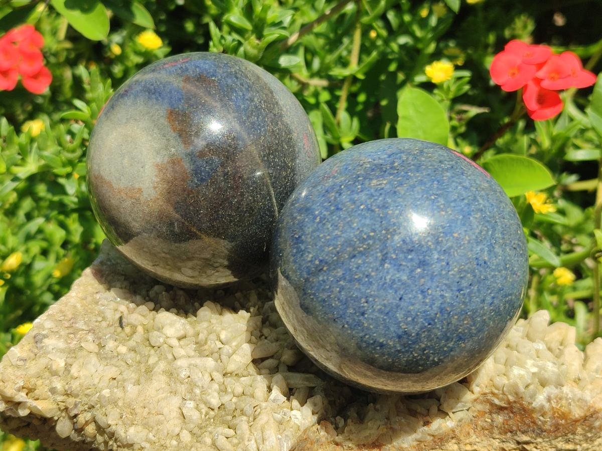 Polished Lazulite Spheres x 6 From Madagascar - Toprock Gemstones and Minerals 