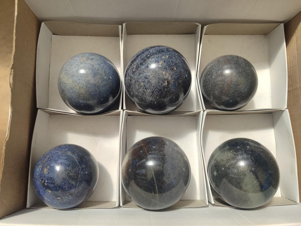 Polished Lazulite Spheres x 6 From Madagascar - Toprock Gemstones and Minerals 