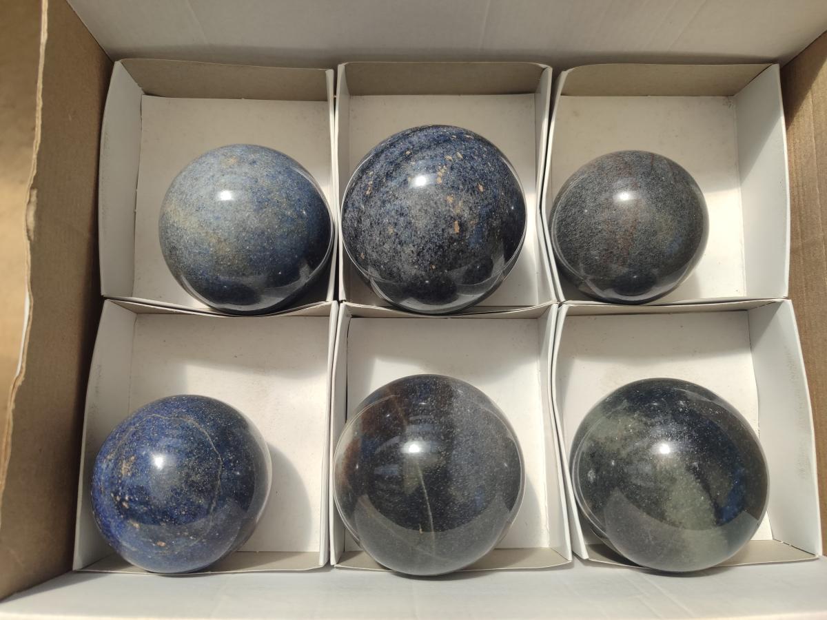 Polished Lazulite Spheres x 6 From Madagascar - Toprock Gemstones and Minerals 