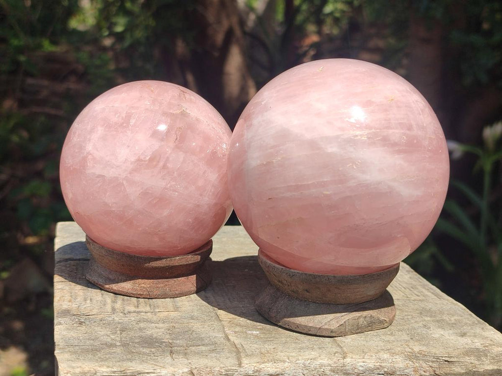 Polished Gemmy Rose Quartz Spheres x 2 From Madagascar - Toprock Gemstones and Minerals 