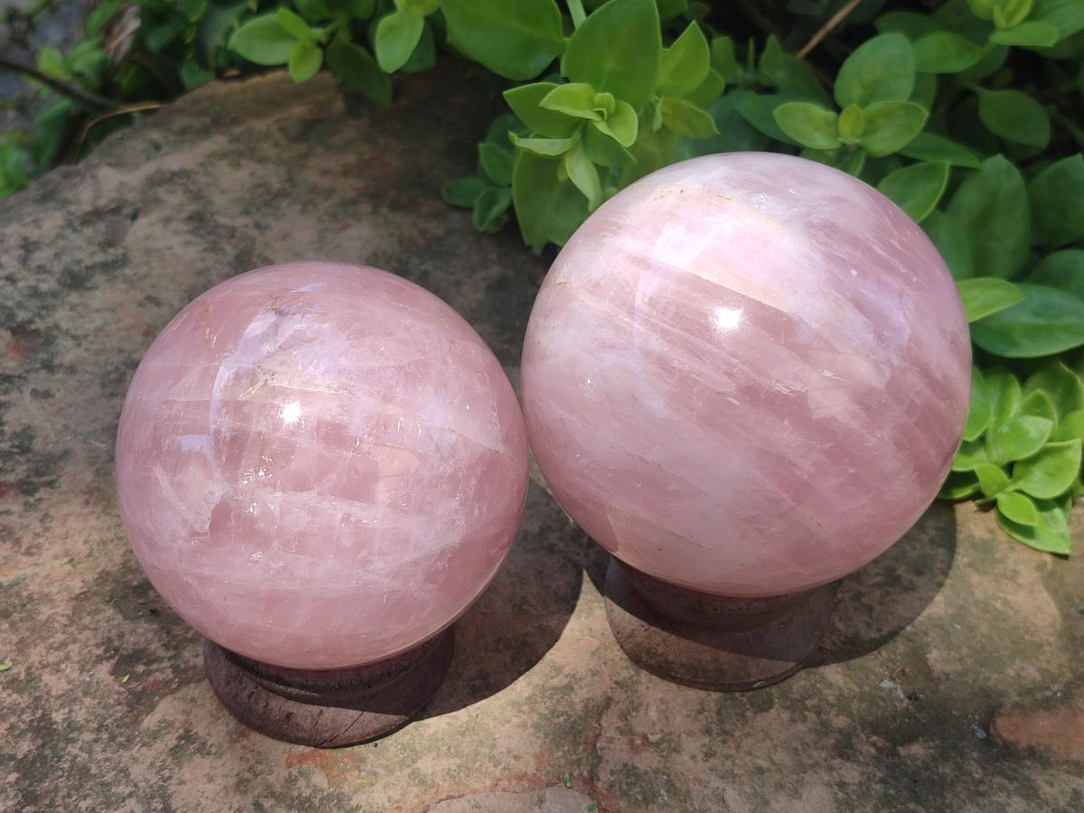 Polished Gemmy Rose Quartz Spheres x 2 From Madagascar - Toprock Gemstones and Minerals 