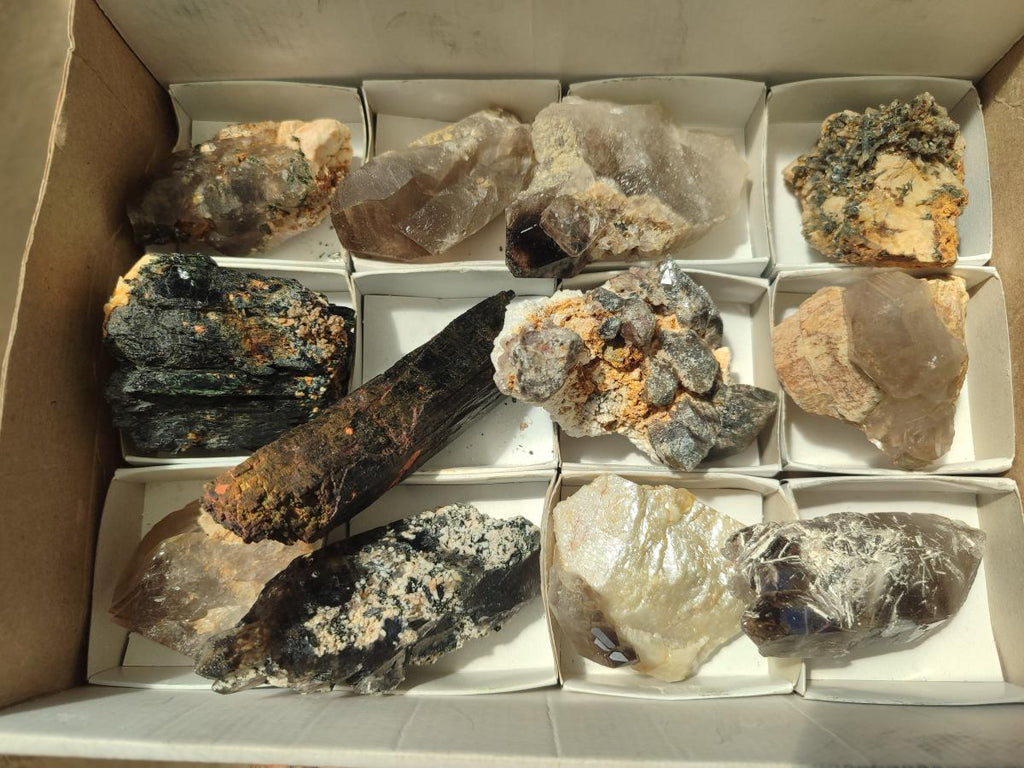 Natural Smokey Quartz Crystals with Aegirine x 12 From Zomba Plateau, Malawi - Toprock Gemstones and Minerals 