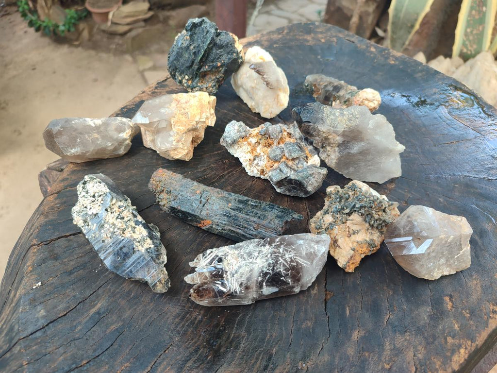 Natural Smokey Quartz Crystals with Aegirine x 12 From Zomba Plateau, Malawi - Toprock Gemstones and Minerals 