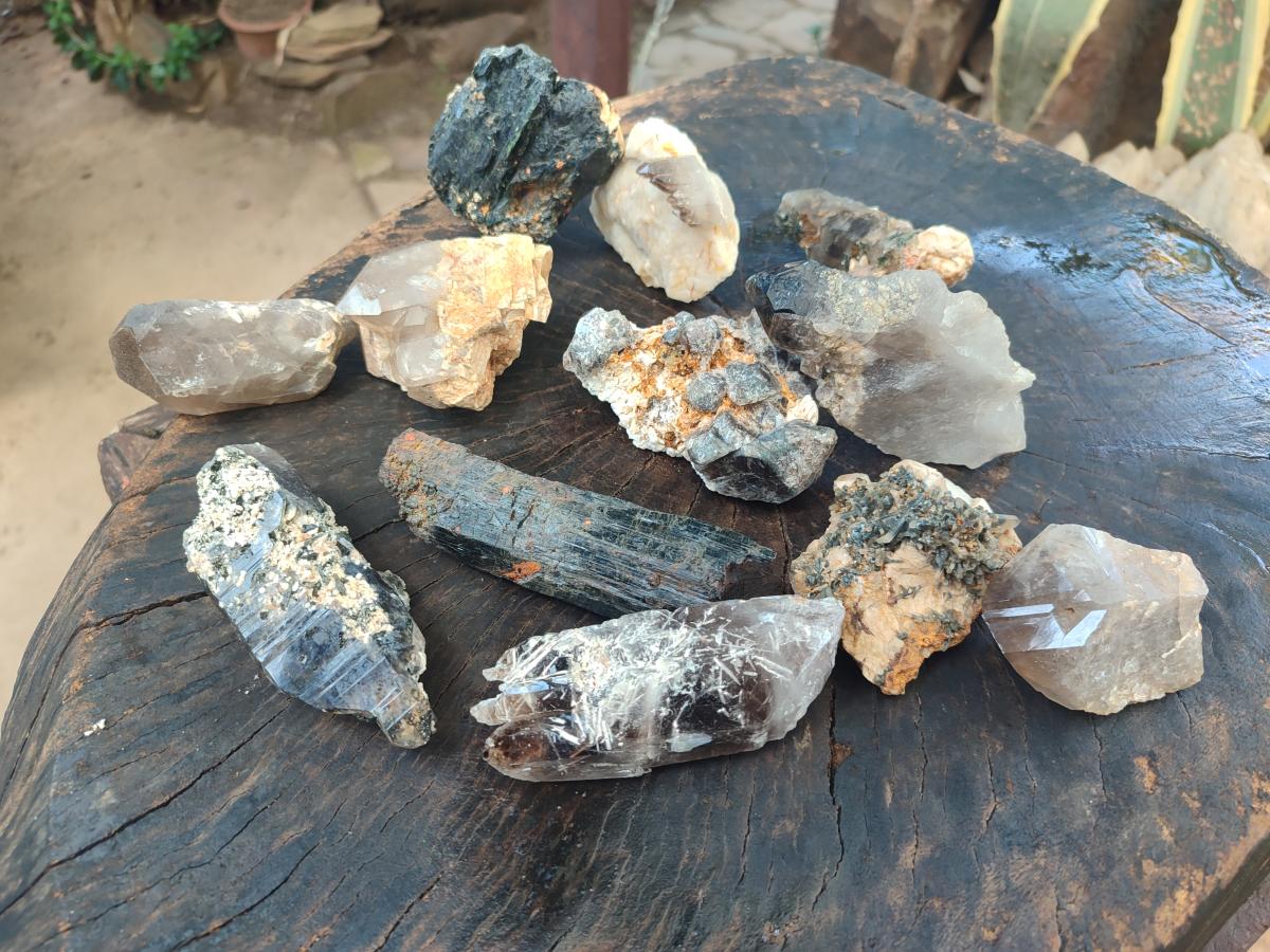 Natural Smokey Quartz Crystals with Aegirine x 12 From Zomba Plateau, Malawi - Toprock Gemstones and Minerals 