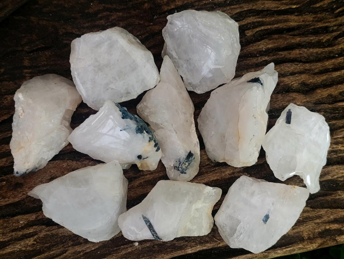Polished One Side Tourmalinated Quartz Slices x 24 From Namibia - Toprock Gemstones and Minerals 