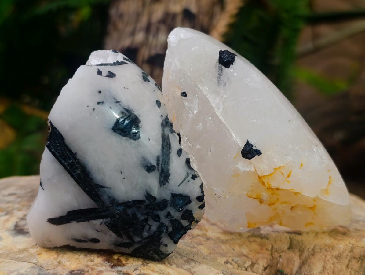Polished One Side Tourmalinated Quartz Slices x 24 From Namibia - Toprock Gemstones and Minerals 
