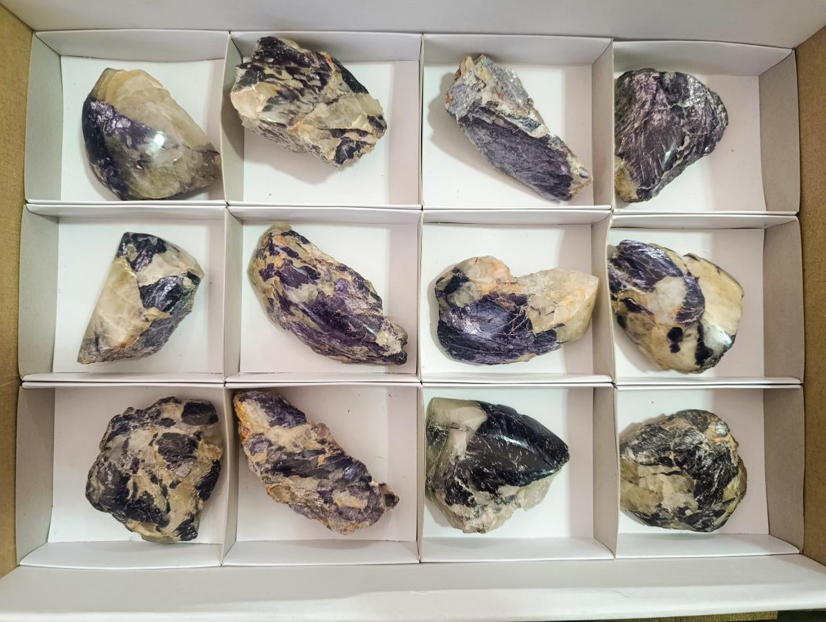 Polished One Side Silver Leaf Lepidolite Domed Nodules x 12 From Zimbabwe - Toprock Gemstones and Minerals 