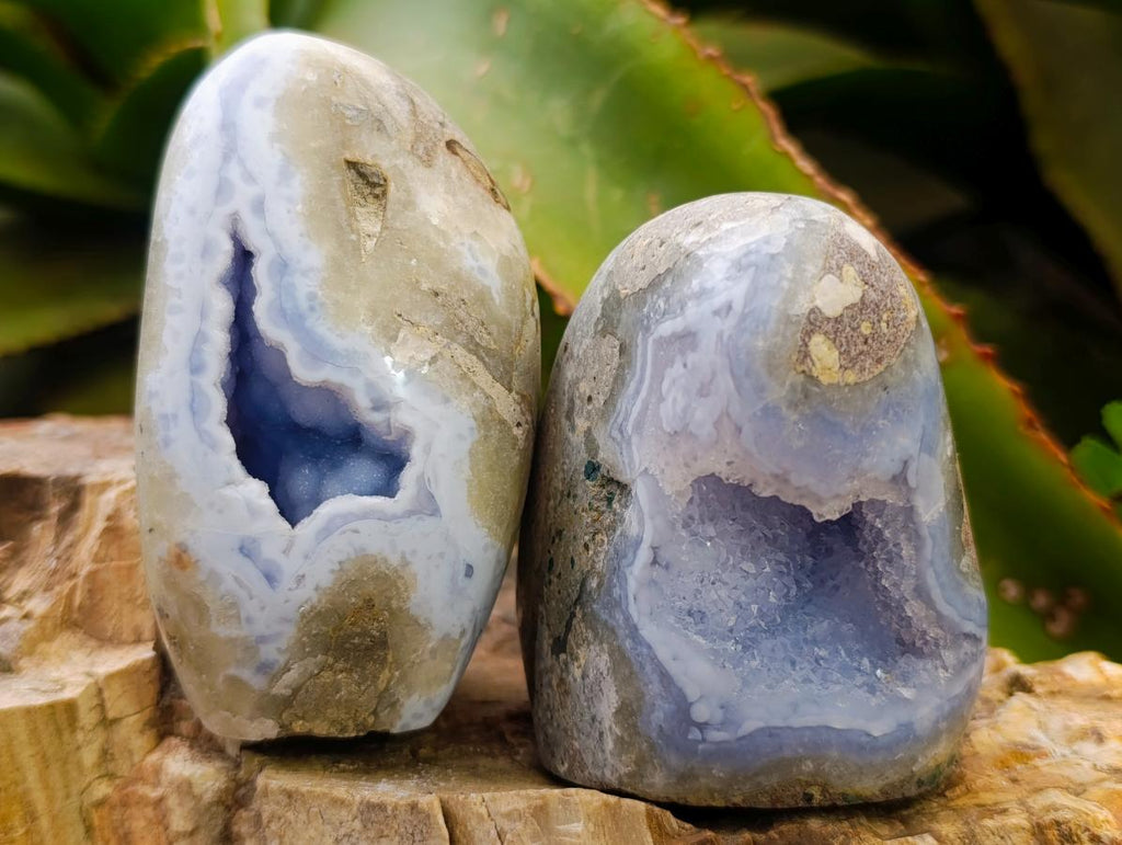 Polished and Natural Blue Lace Agate Standing Display Pieces x 5 From Nsanje, Malawi - Toprock Gemstones and Minerals 