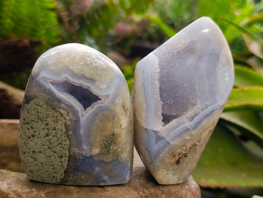 Polished and Natural Blue Lace Agate Standing Display Pieces x 5 From Nsanje, Malawi - Toprock Gemstones and Minerals 