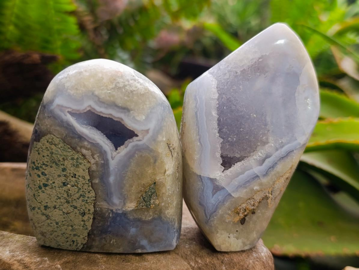 Polished and Natural Blue Lace Agate Standing Display Pieces x 5 From Nsanje, Malawi - Toprock Gemstones and Minerals 