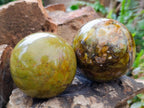 Polished Green Opal Spheres x 3 From Betroka, Madagascar - Toprock Gemstones and Minerals 