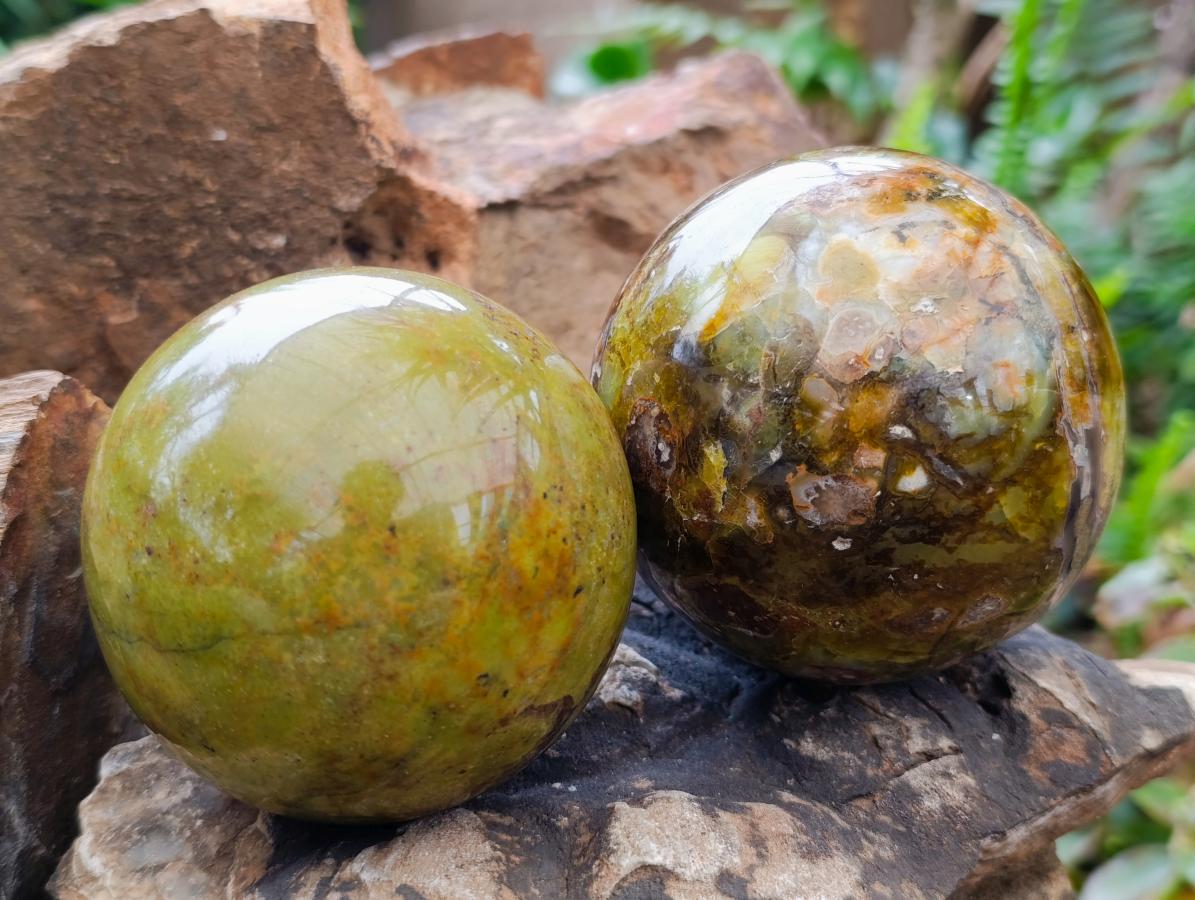 Polished Green Opal Spheres x 3 From Betroka, Madagascar - Toprock Gemstones and Minerals 