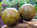 Polished Green Opal Spheres x 3 From Betroka, Madagascar - Toprock Gemstones and Minerals 