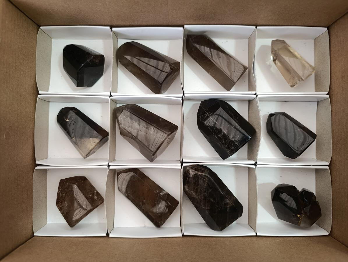 Polished Dark Morion Smokey Quartz Crystals x 12 From Madagascar - Toprock Gemstones and Minerals 