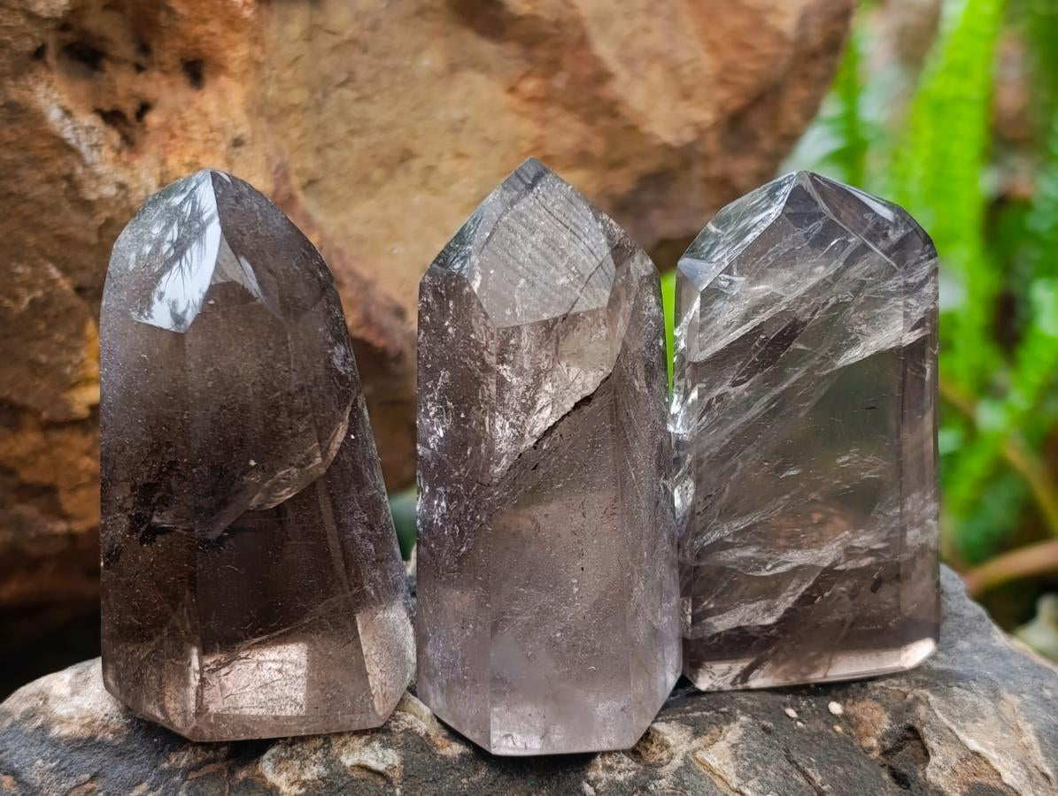 Polished Dark Morion Smokey Quartz Crystals x 12 From Madagascar - Toprock Gemstones and Minerals 