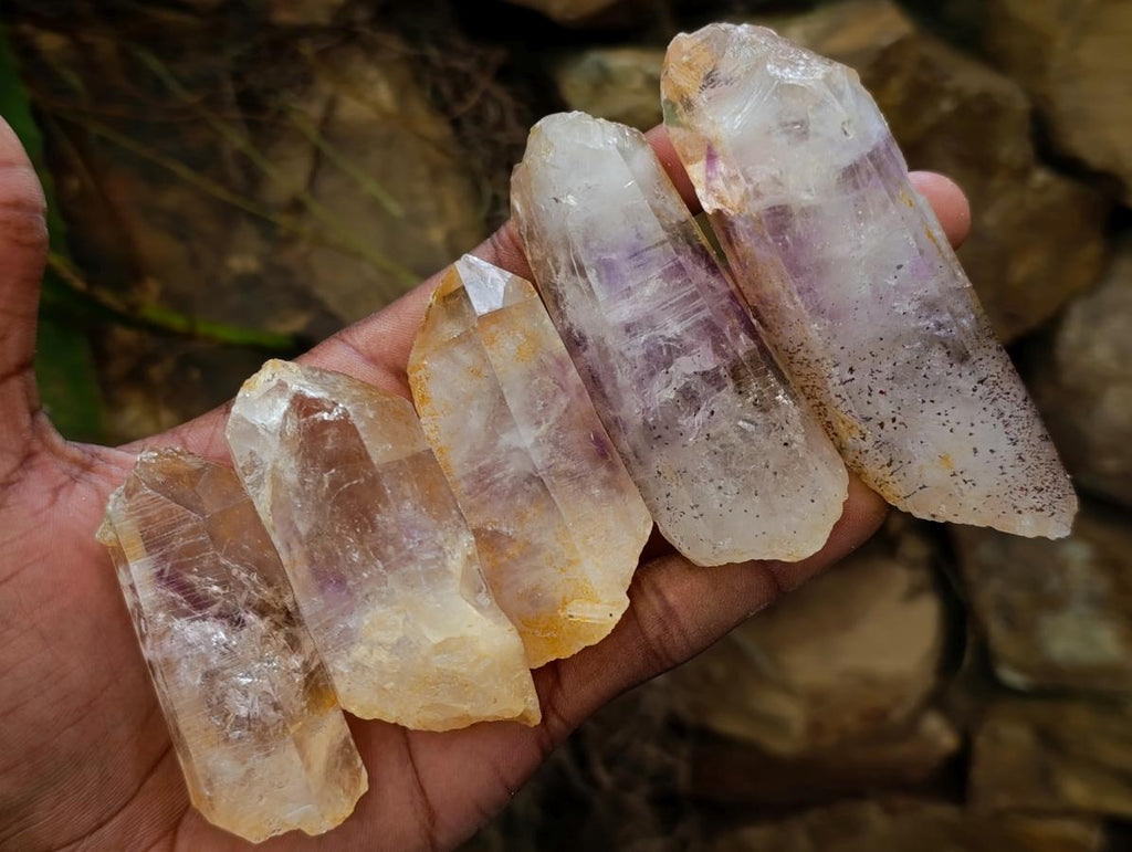 Natural Mix of Window Smokey Quartz and Amethyst Crystals x 32 From Brandberg, Namibia - Toprock Gemstones and Minerals 