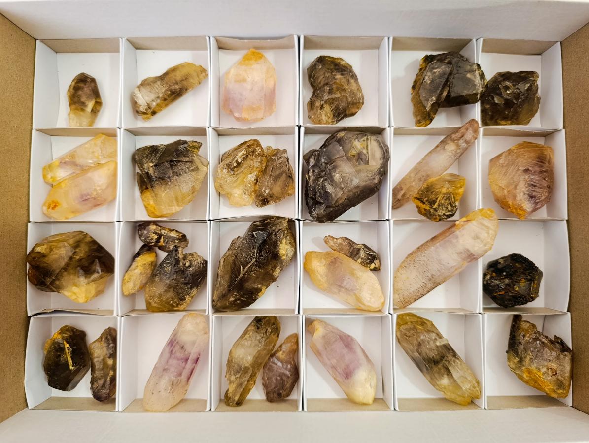 Natural Mix of Window Smokey Quartz and Amethyst Crystals x 32 From Brandberg, Namibia - Toprock Gemstones and Minerals 