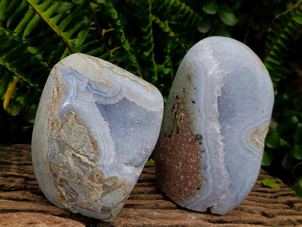 Polished and Natural Blue Lace Agate Standing Display Pieces x 2 From Nsanje, Malawi - Toprock Gemstones and Minerals 