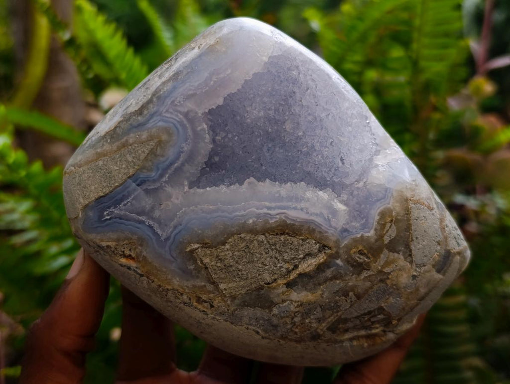 Polished and Natural Blue Lace Agate Standing Display Pieces x 2 From Nsanje, Malawi - Toprock Gemstones and Minerals 