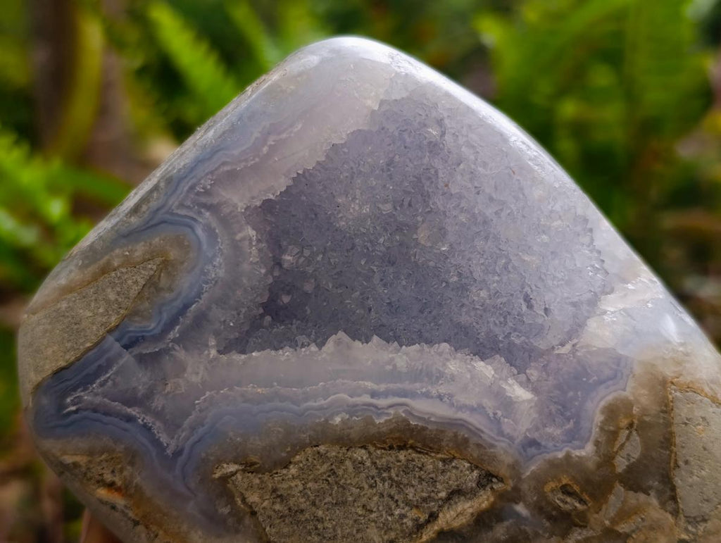 Polished and Natural Blue Lace Agate Standing Display Pieces x 2 From Nsanje, Malawi - Toprock Gemstones and Minerals 