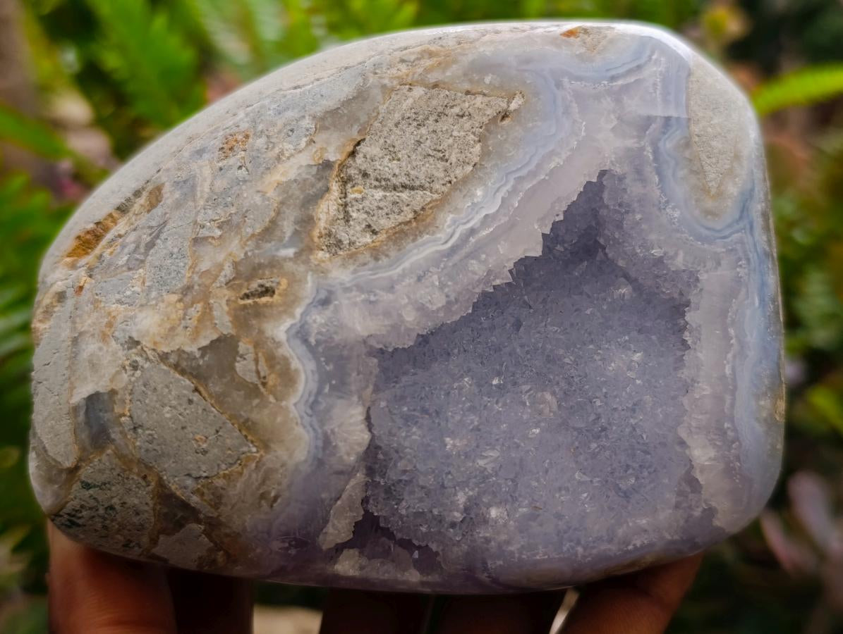 Polished and Natural Blue Lace Agate Standing Display Pieces x 2 From Nsanje, Malawi - Toprock Gemstones and Minerals 