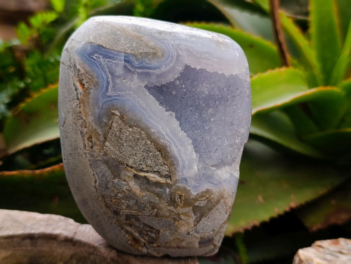 Polished and Natural Blue Lace Agate Standing Display Pieces x 2 From Nsanje, Malawi - Toprock Gemstones and Minerals 