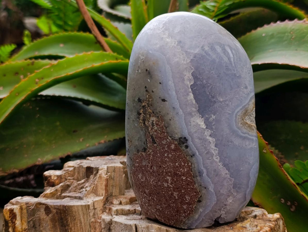 Polished and Natural Blue Lace Agate Standing Display Pieces x 2 From Nsanje, Malawi - Toprock Gemstones and Minerals 