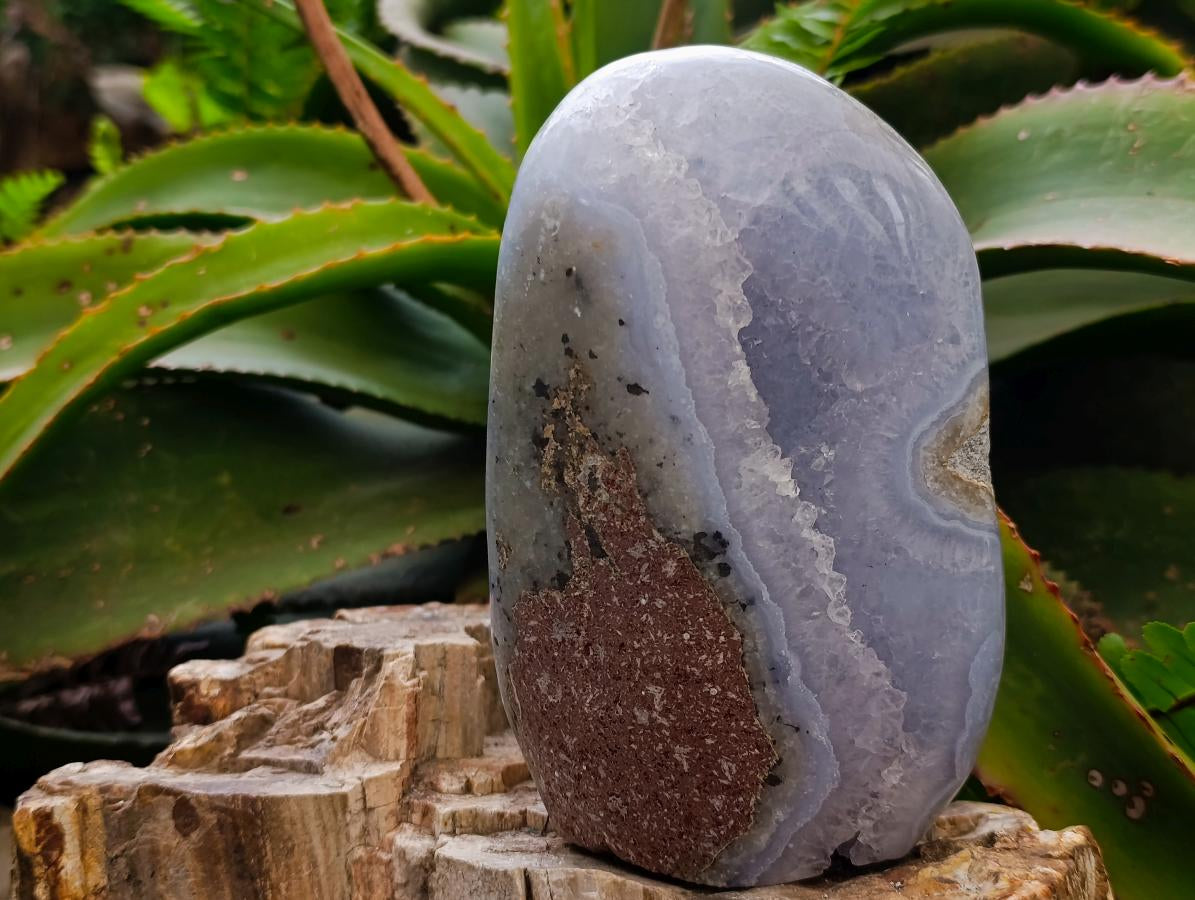 Polished and Natural Blue Lace Agate Standing Display Pieces x 2 From Nsanje, Malawi - Toprock Gemstones and Minerals 